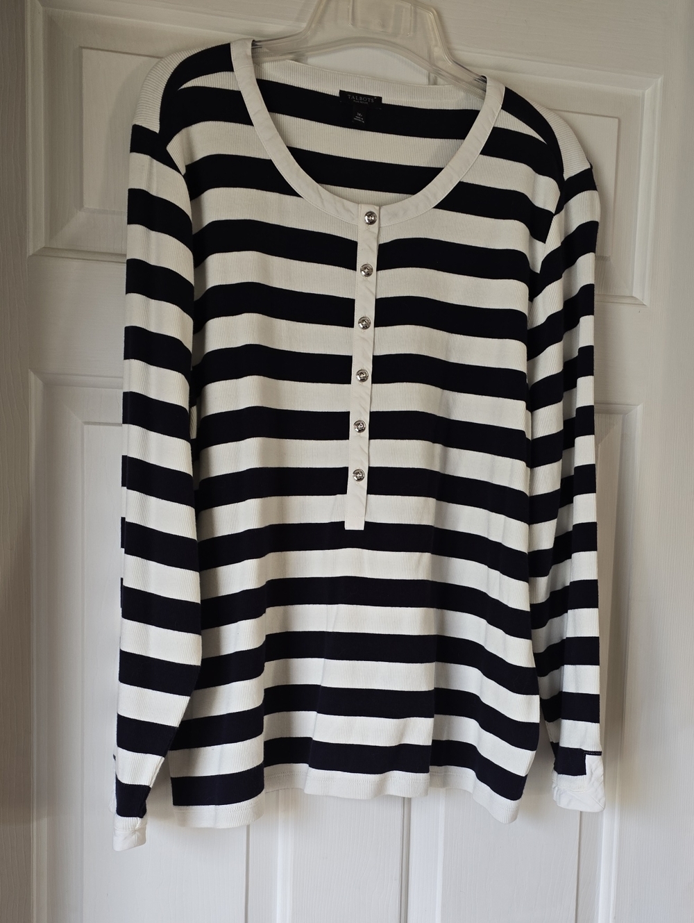 Talbots Black & White Striped Long-Sleeve Henley